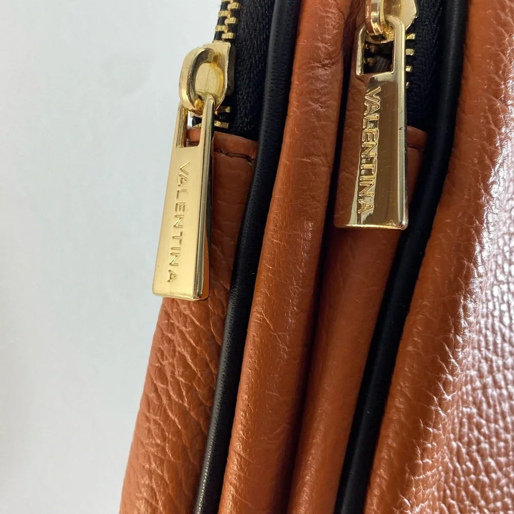 Valentina Italiana Elegant Pebbled Tan and Black Leather Backpack